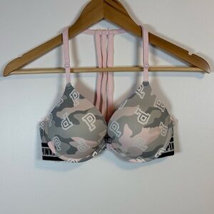 Victoria’s Secret PINK Women’s Pink Gray Grey Camo Push-Up Bra, Size 34C